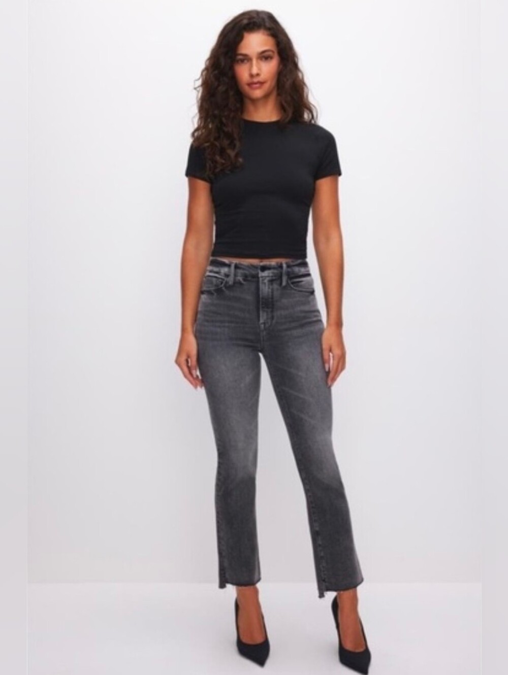 Good American Good Classic Raw Hem Jeans High Rise Washed Black Womens 8/29